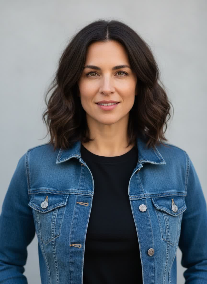 Original woman portrait in a blue denim jacket